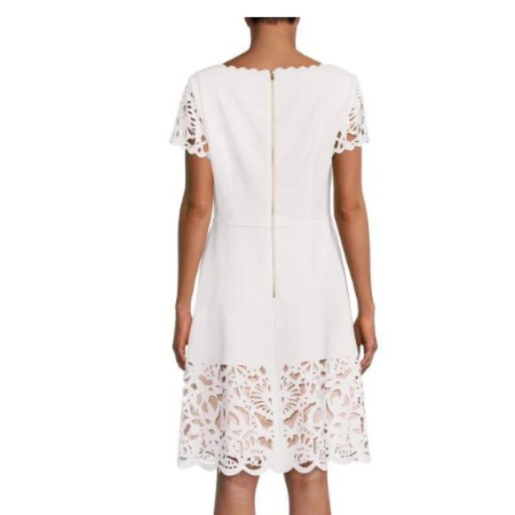 FOCUS BY SHANI LASER CUT FIT & FLARE WHITE/NUDE DRESS sz 16 - Picture 2 of 4